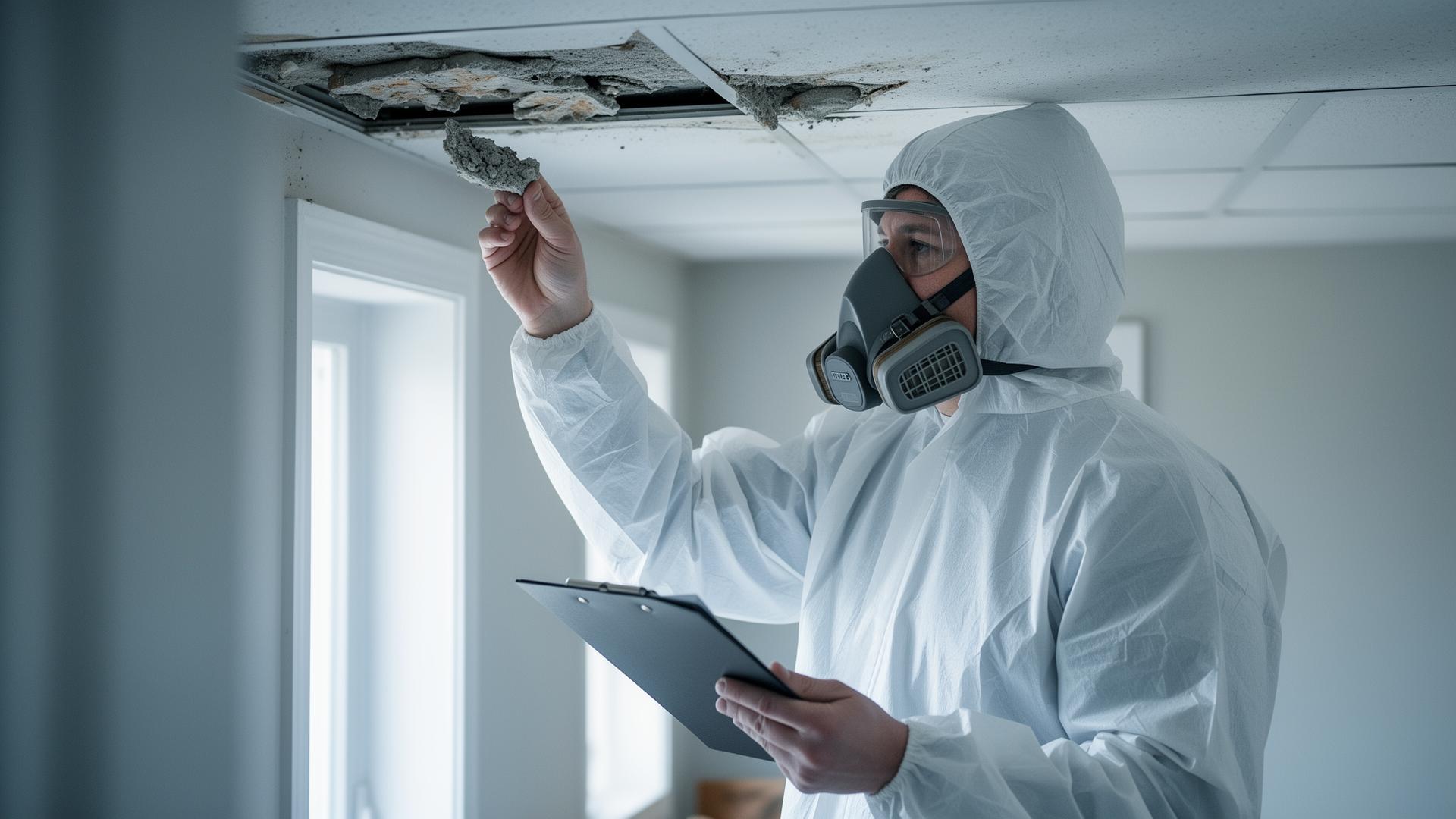 Licensed inspector collecting bulk sample with PPE